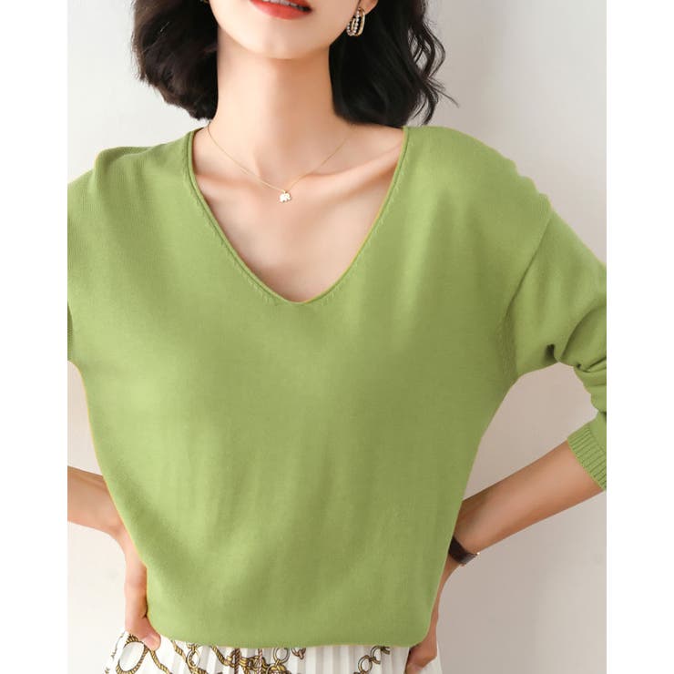 グリーン | Vネック ニットトップス レディース | SUNSHINE CLOSET