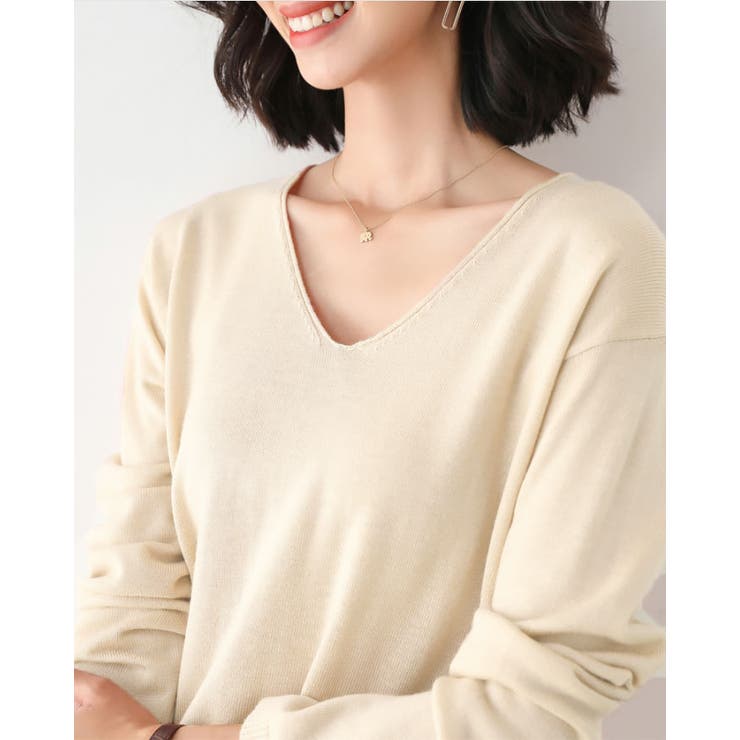 ベージュ | Vネック ニットトップス レディース | SUNSHINE CLOSET