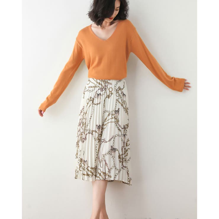 オレンジ | Vネック ニットトップス レディース | SUNSHINE CLOSET