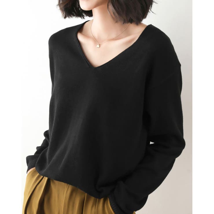 ブラック | Vネック ニットトップス レディース | SUNSHINE CLOSET
