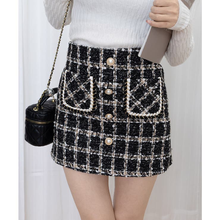 ツイード風ミニスカート インナーパンツ付[品番：AGCW0001217