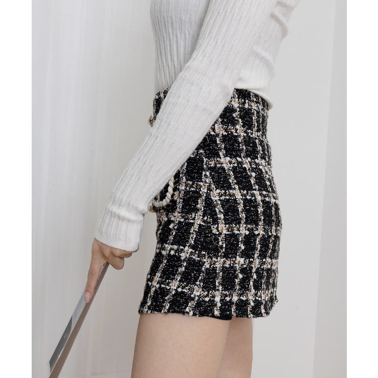 ツイード風ミニスカート インナーパンツ付[品番：AGCW0001217
