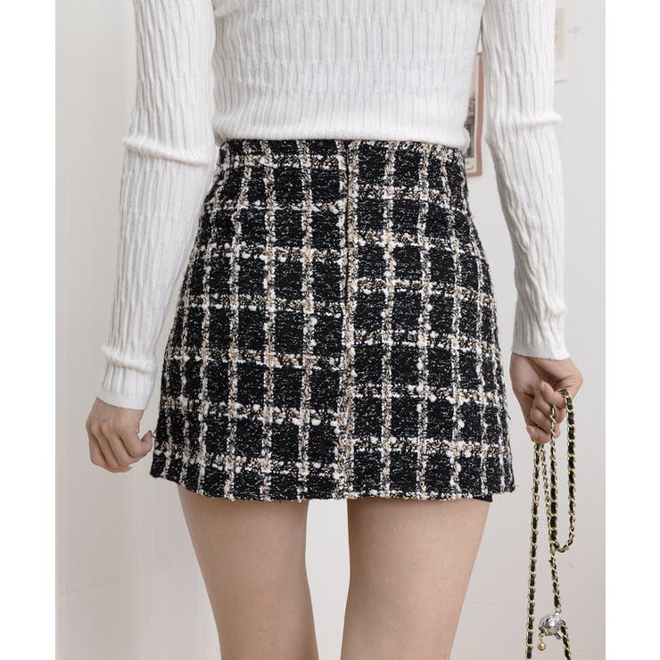 ツイード風ミニスカート インナーパンツ付[品番：AGCW0001217