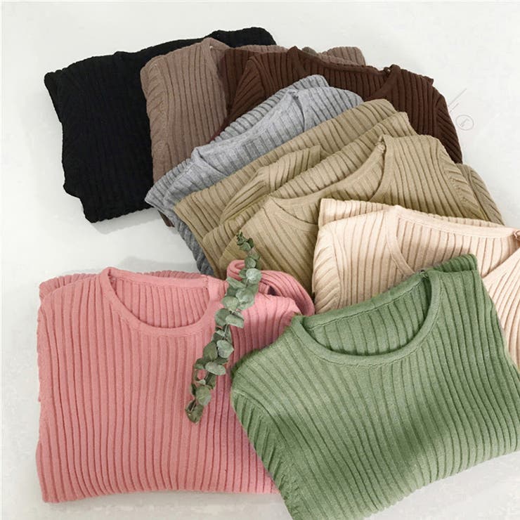 リブニットトップス レディース 大人秋服[品番：AGCW0005584