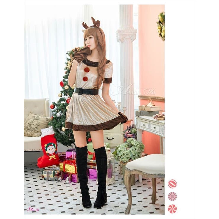 コスプレサンタトナカイブラウンクリスマスサンタミニスカサンタアニマル大人用女性用レディースセクシー仮装グッズパーティーハロウィン衣装仮装エロ過激超過激