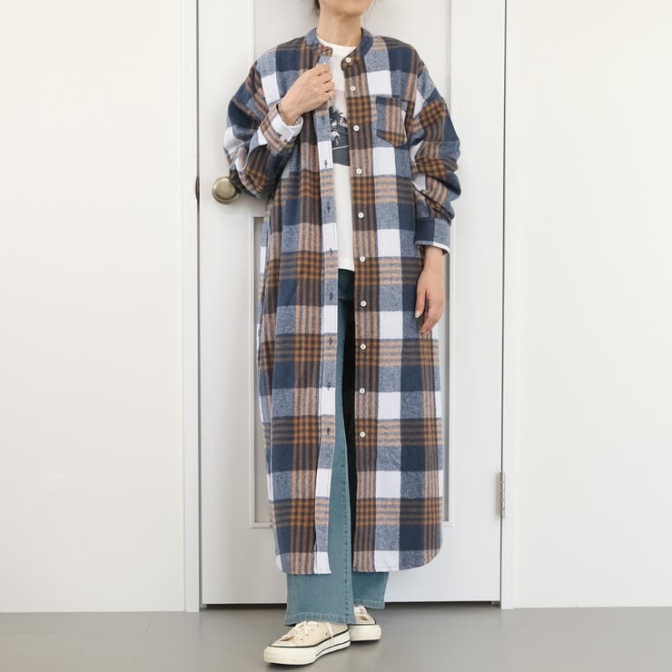 ブルー系 | 一枚でもレイヤードにも使いやすいチェックシャツワンピース | aquagarage