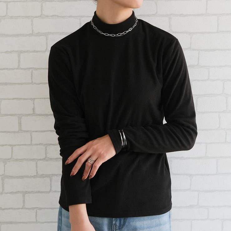 ブラック | ストレッチフリースハイネックトップス  M L LL 長袖 レディース | aquagarage