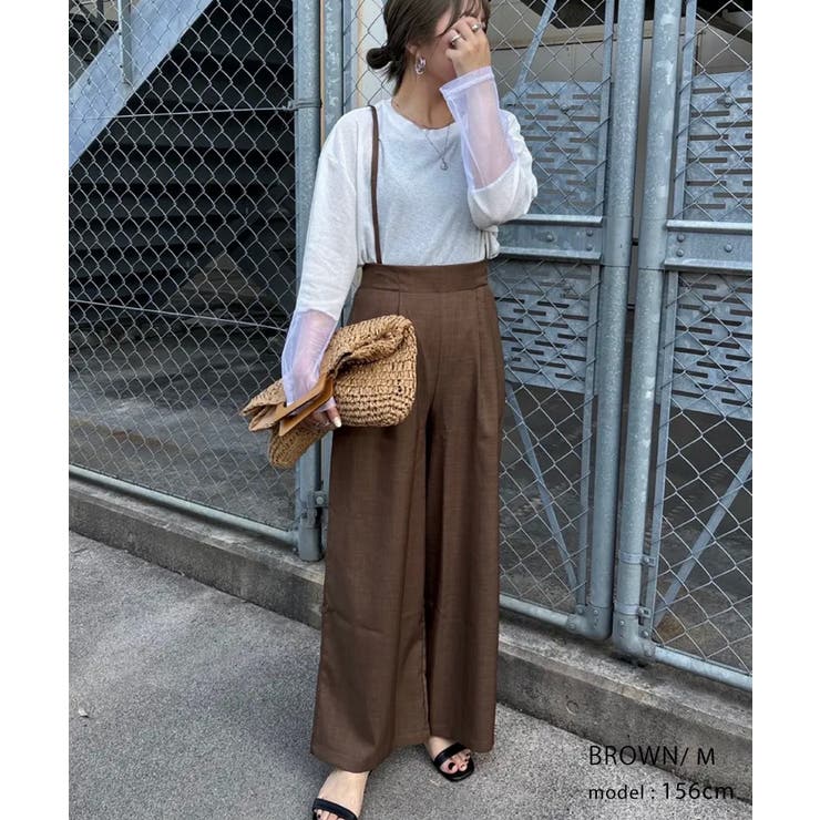 リネンライクサスペンダー付きパンツ レディース 春 夏 秋 M | aquagarage | 詳細画像9 