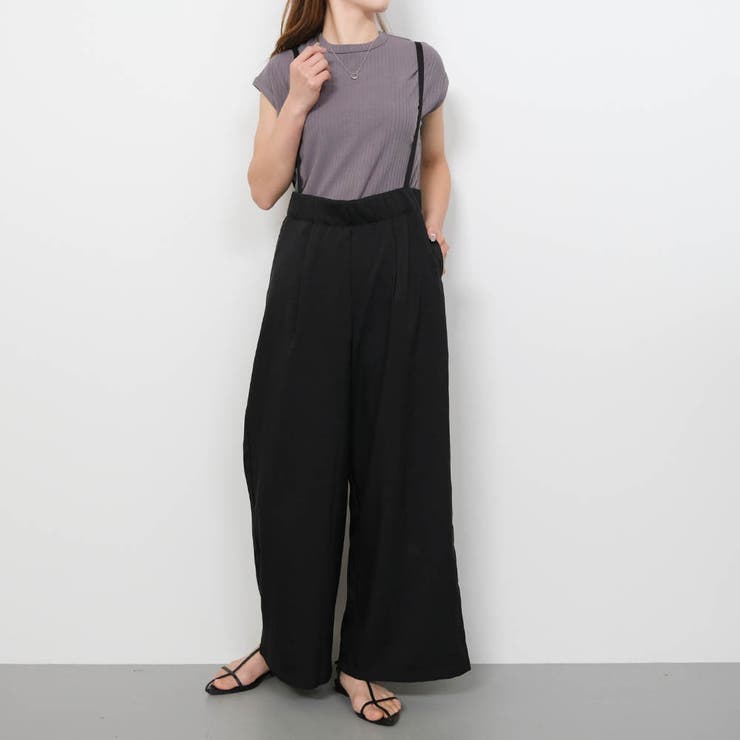 リネンライクサスペンダー付きパンツ レディース 春 夏 秋 M