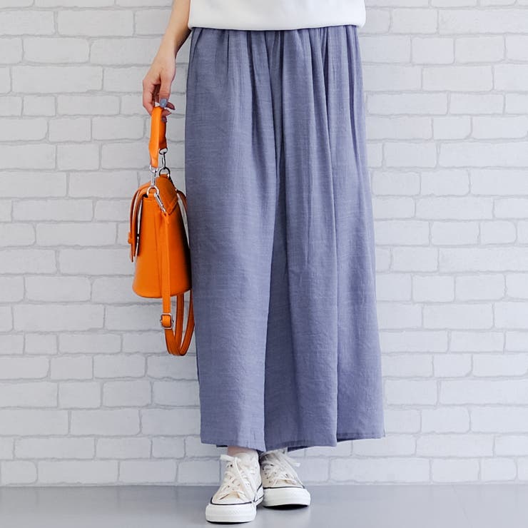 ブルー | 軽やかな素材感が涼し気なウエストフリルギャザースラブパンツ | aquagarage