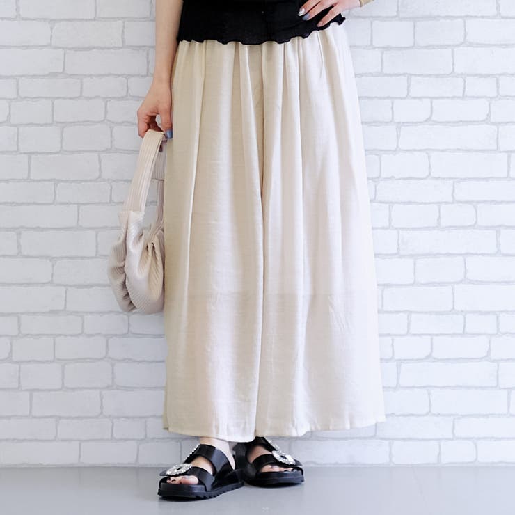 グレージュ | 軽やかな素材感が涼し気なウエストフリルギャザースラブパンツ | aquagarage