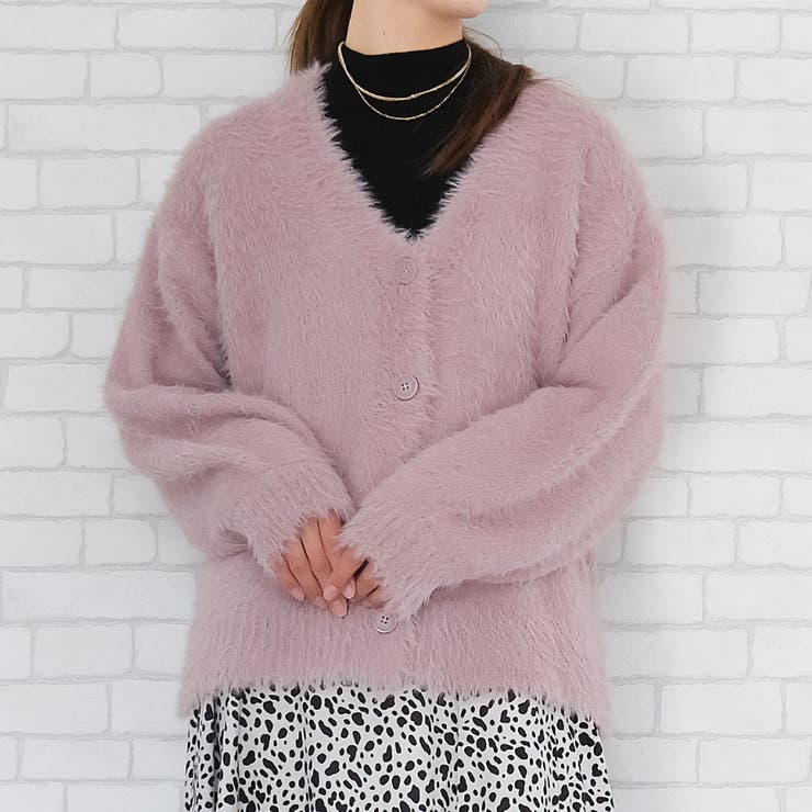 モーブピンク | ふんわりしたソフトなタッチのシャギーVネックカーディガン | aquagarage