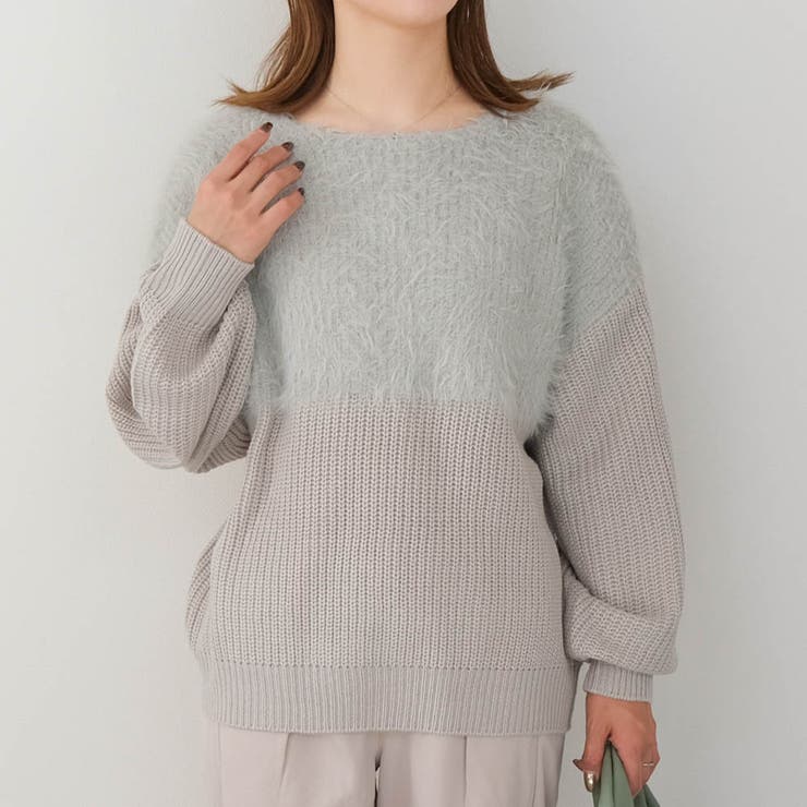 ライトグレー | 片畦部分シャギーニットトップス 秋 冬 レディース | aquagarage