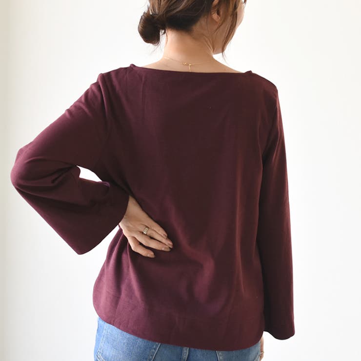 無地：ワインブラウン | ゆるっと感がお洒落『ワイドスリーブデイリートップス』 | aquagarage