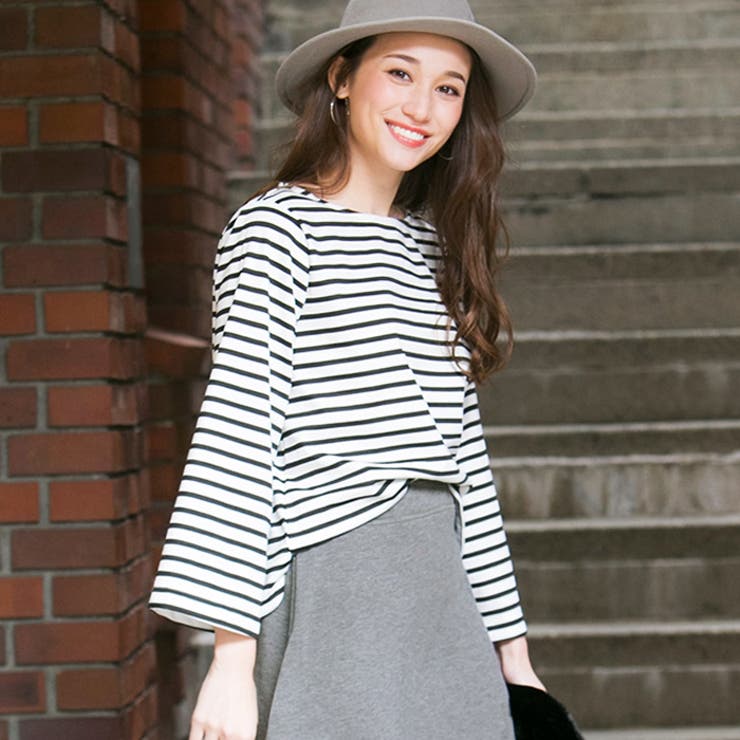 ボーダー：ホワイト | ゆるっと感がお洒落『ワイドスリーブデイリートップス』 | aquagarage