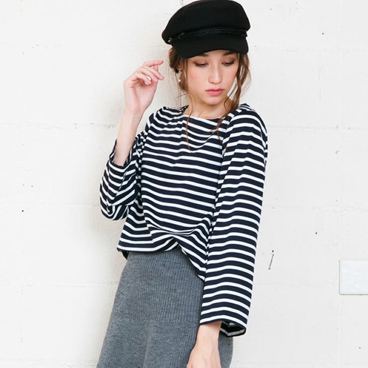 ボーダー：ネイビー | ゆるっと感がお洒落『ワイドスリーブデイリートップス』 | aquagarage