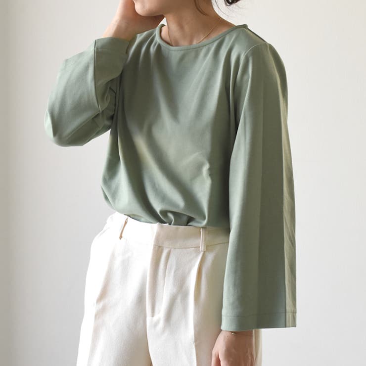 無地：ペールグリーン | ゆるっと感がお洒落『ワイドスリーブデイリートップス』 | aquagarage