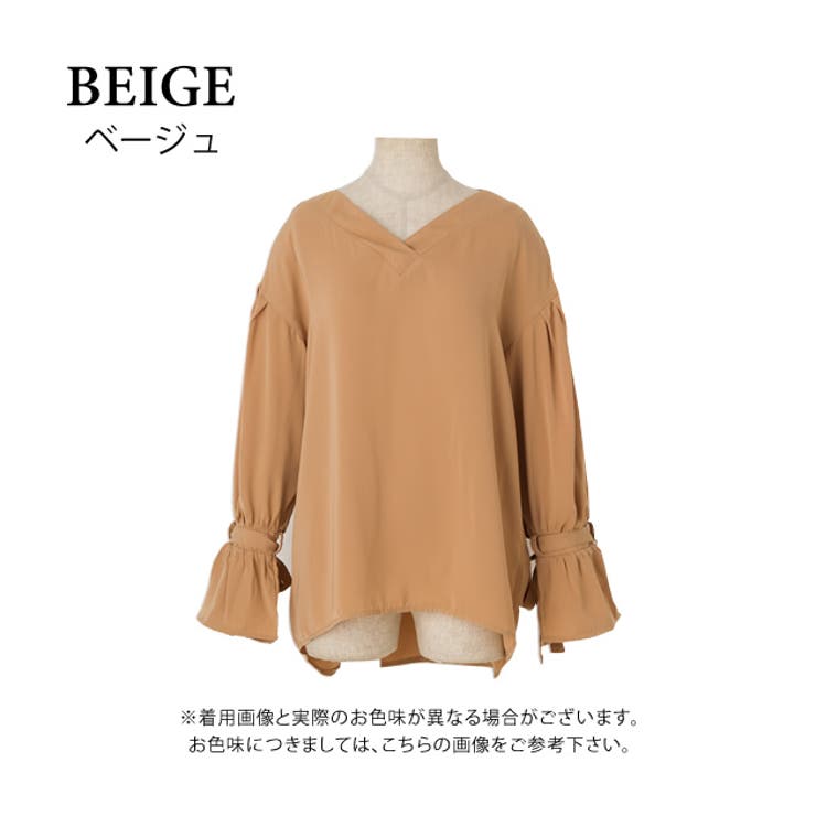 ベージュ | リボンスリーブVネックブラウス レディース ブラック | aquagarage