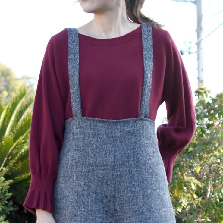ボルドー | 女性らしいニュアンスたっぷり！袖口プリーツニットトップス | aquagarage