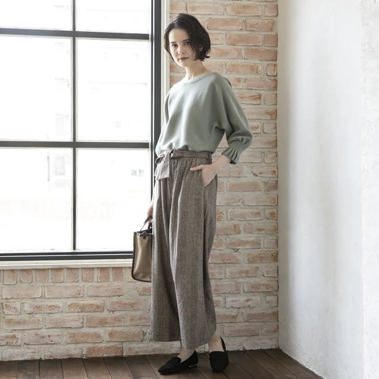 ペールグリーン | 女性らしいニュアンスたっぷり！袖口プリーツニットトップス | aquagarage