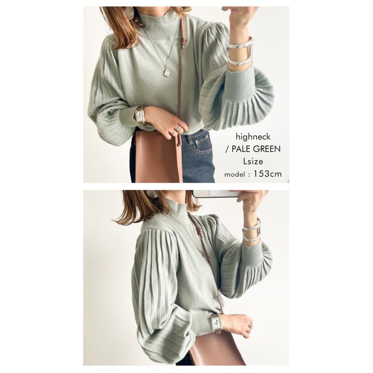 シンプルながら表情豊かに着映える！ハイネックプリーツ袖ニットトップス | aquagarage | 詳細画像6 