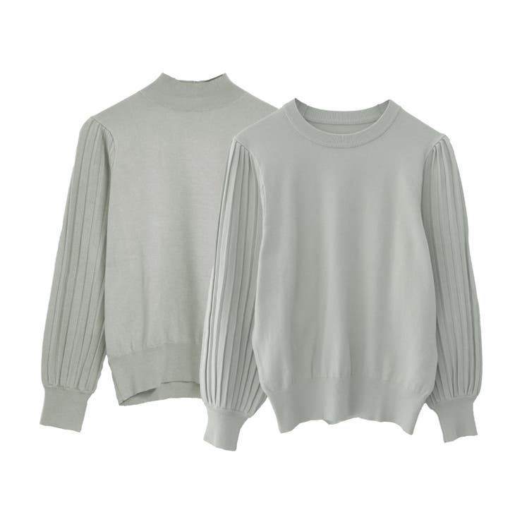 ペールグリーン | シンプルながら表情豊かに着映える！ハイネックプリーツ袖ニットトップス | aquagarage