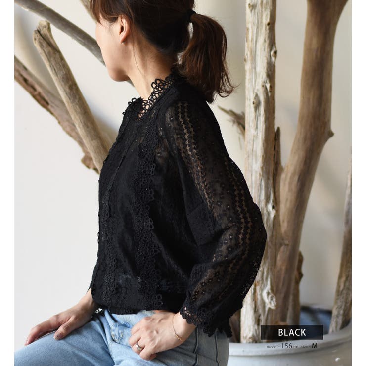 透け感が大人女性の魅力を引き出す！繊細な花レーストップス×インナーキャミセット | aquagarage | 詳細画像18 