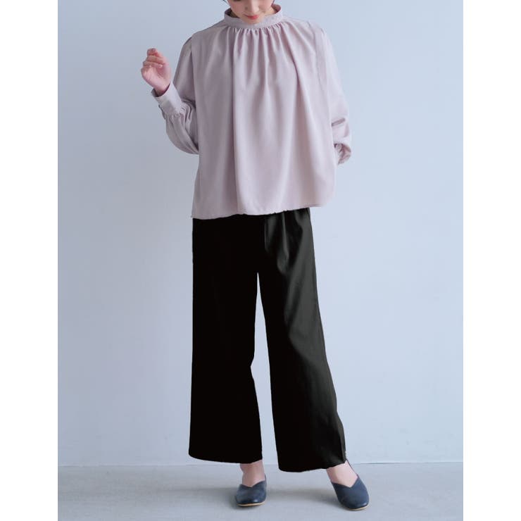 ブラック | 楽ちんなのにしっかりきちんと感。フロントタック入りワイドパンツ | aquagarage