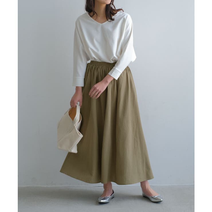 ライトカーキ | ドライで涼しげな風合いを演出! リラックスフレアスカート | aquagarage