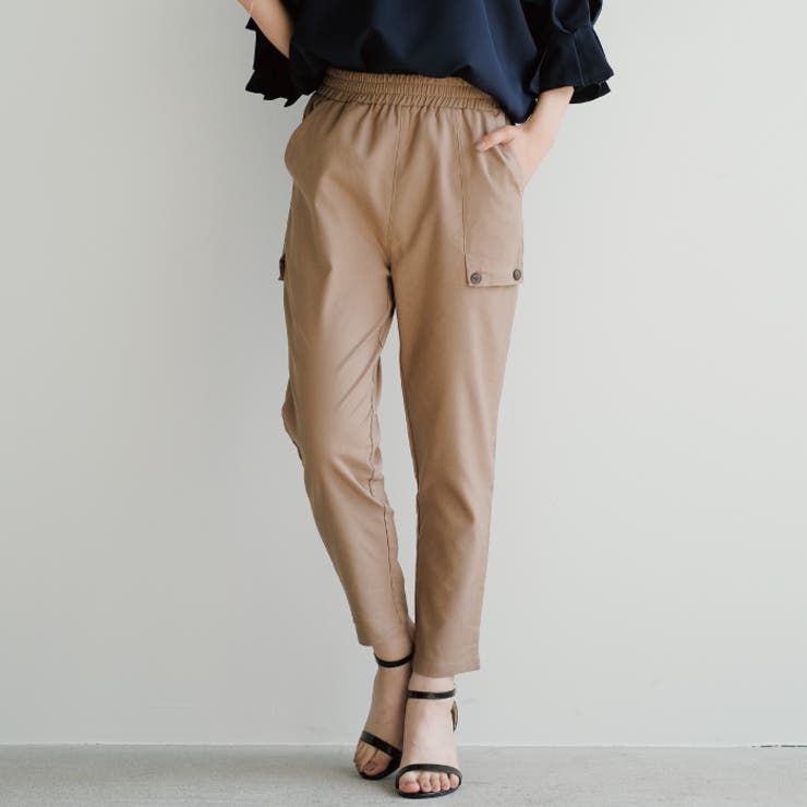 モカ | 前後アシンメトリーなデザインがポイント♪リネンブレンドテーパードパンツ | aquagarage