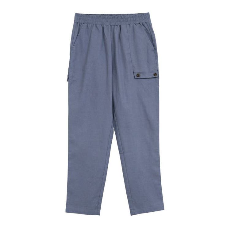 ブルーグレー | 前後アシンメトリーなデザインがポイント♪リネンブレンドテーパードパンツ | aquagarage