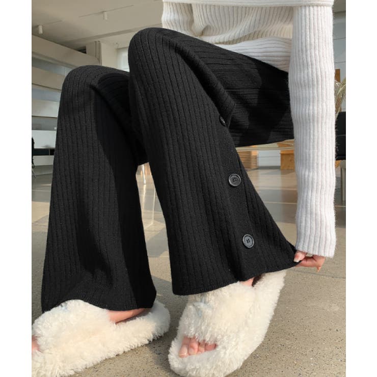 柔らかリブ編みでノンストレスな穿き心地！裾サイドボタンニットパンツ | aquagarage | 詳細画像11 