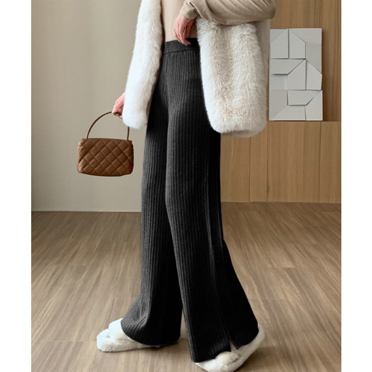 柔らかリブ編みでノンストレスな穿き心地！裾サイドボタンニットパンツ | aquagarage | 詳細画像13 