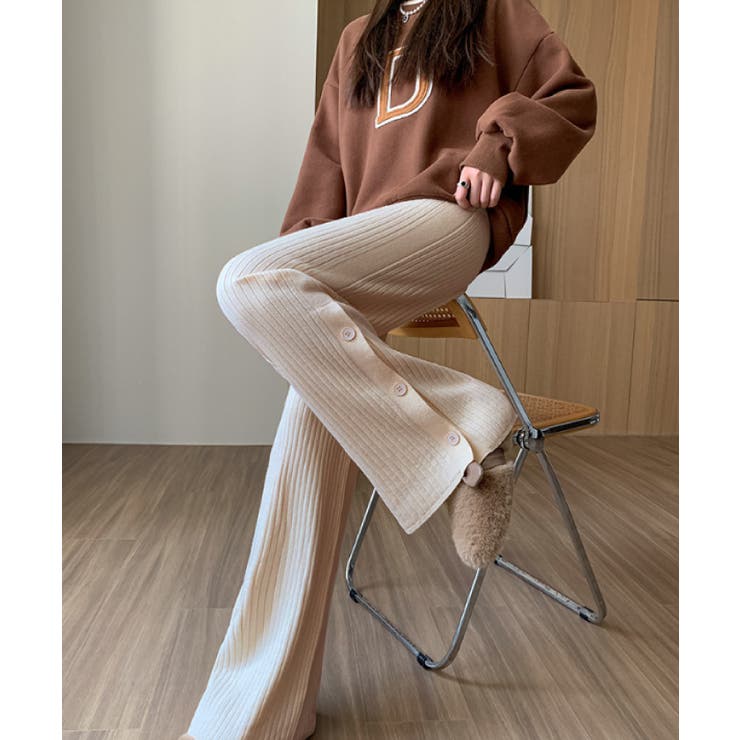 柔らかリブ編みでノンストレスな穿き心地！裾サイドボタンニットパンツ | aquagarage | 詳細画像6 