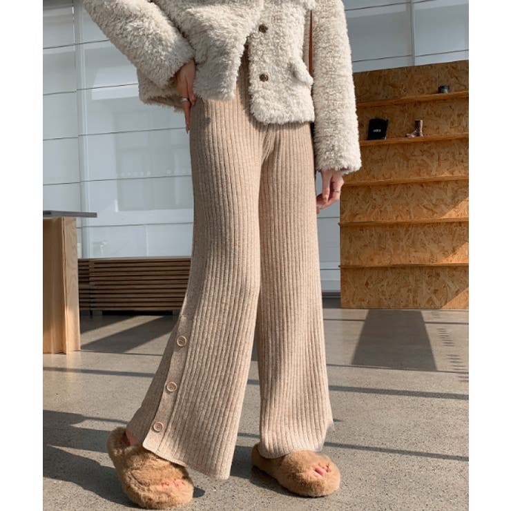 柔らかリブ編みでノンストレスな穿き心地！裾サイドボタンニットパンツ | aquagarage | 詳細画像7 