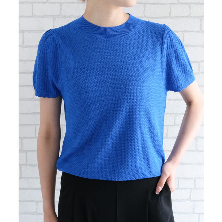 スカラップ仕上げの袖口が女性らしい柄編みサマーニットトップス | aquagarage | 詳細画像4 