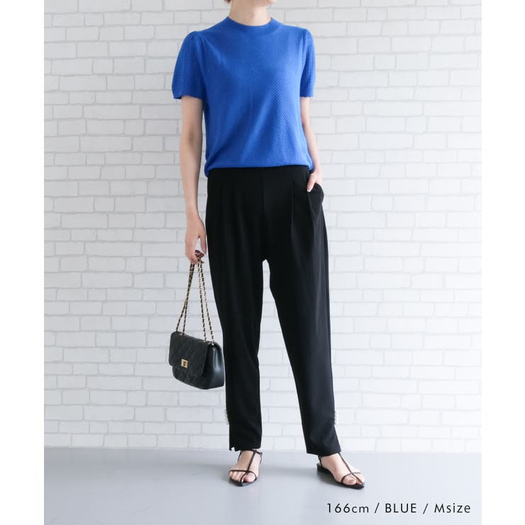 スカラップ仕上げの袖口が女性らしい柄編みサマーニットトップス | aquagarage | 詳細画像6 