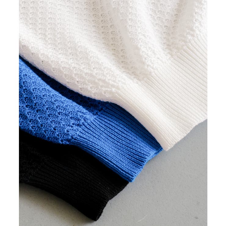 スカラップ仕上げの袖口が女性らしい柄編みサマーニットトップス | aquagarage | 詳細画像16 