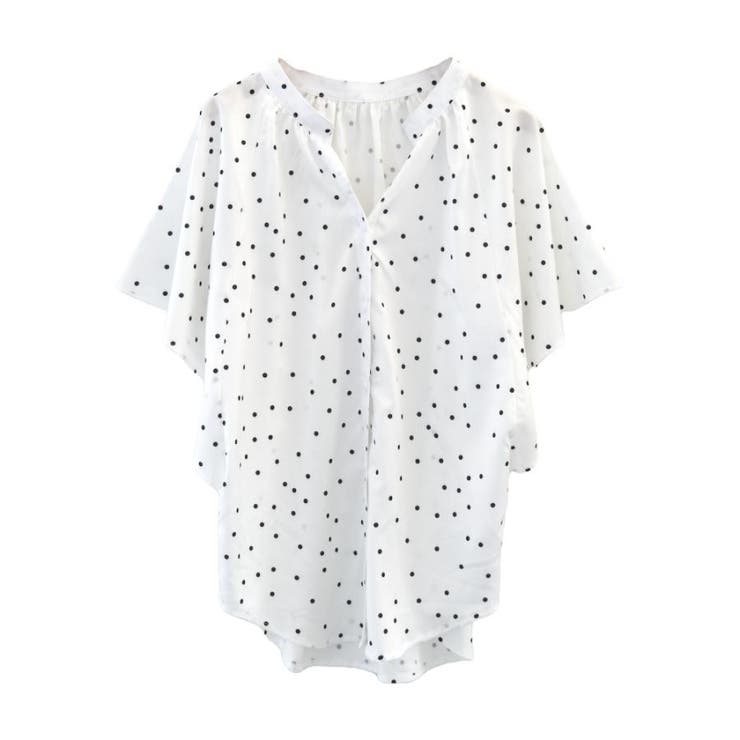 ホワイト:ドット | なめらかでやさしい肌ざわりが魅力！さらっと涼しいワイドスリーブブラウス | aquagarage