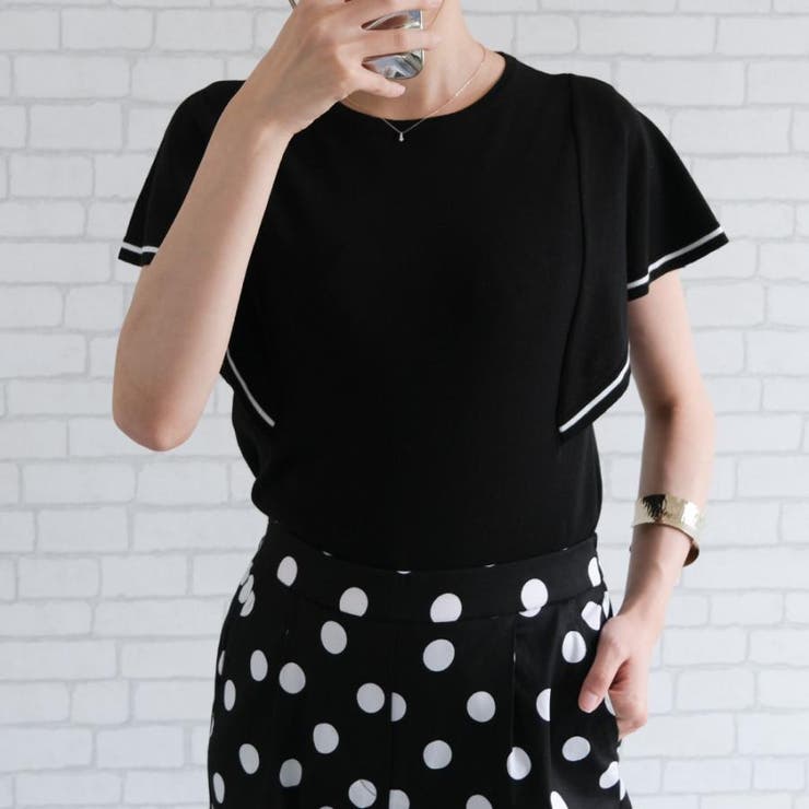 ブラック | 配色ラインフレアスリーブサマーニット | aquagarage