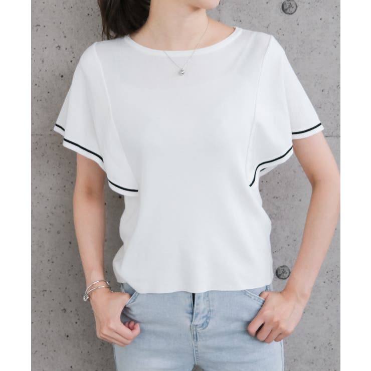 配色ラインフレアスリーブサマーニット | aquagarage | 詳細画像8 