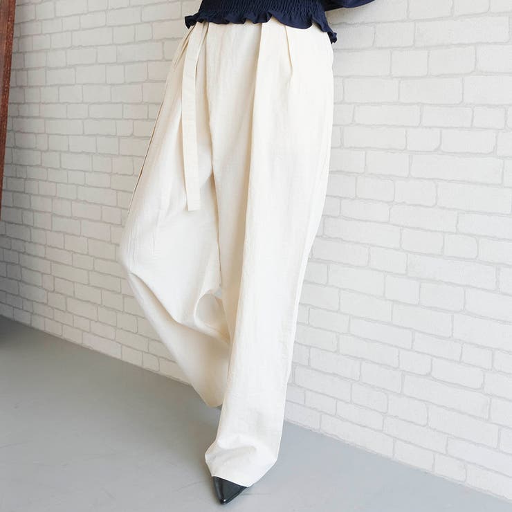 アイボリー | ウエストリボンアシンメトリータックパンツレディース 春 夏 秋 M L | aquagarage