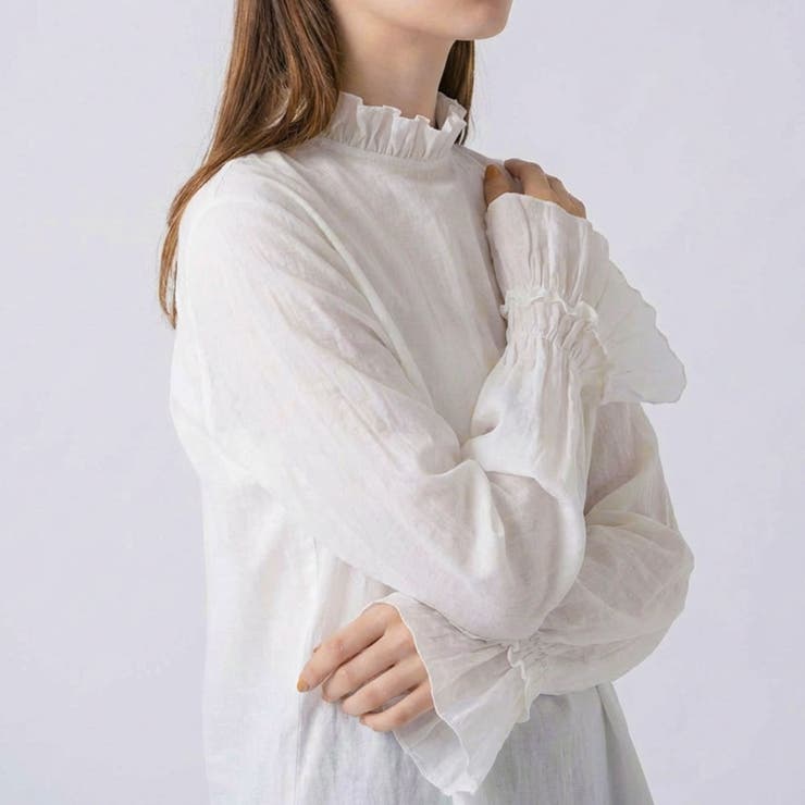 ホワイト | クリンクルフリルブラウス 春 秋 冬 レディース | aquagarage