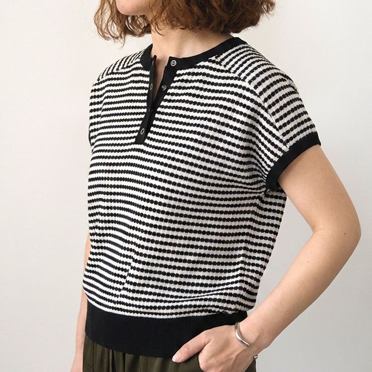 ブラック | ヘンリーネック2wayトップス トップス Tシャツ 半袖 レディース | aquagarage