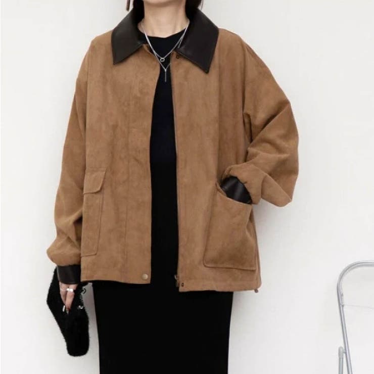 キャメル | 襟配色フェイクスエードジャケット 秋 冬 M | aquagarage