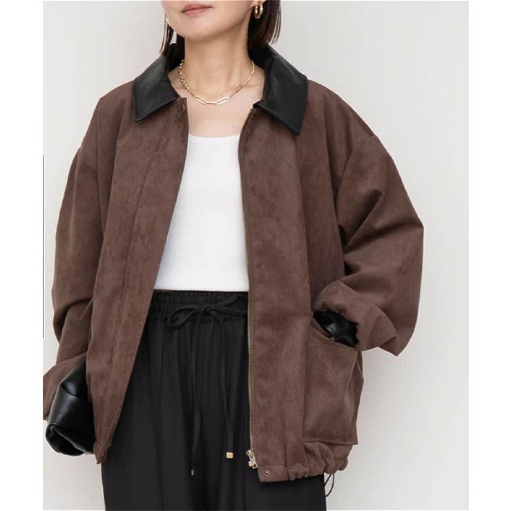 襟配色フェイクスエードジャケット 秋 冬 M | aquagarage | 詳細画像2 