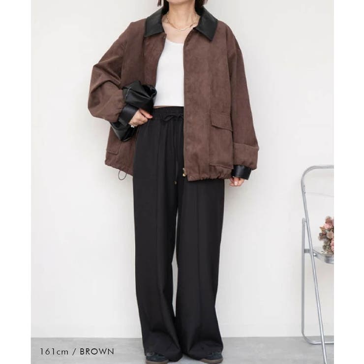 襟配色フェイクスエードジャケット 秋 冬 M | aquagarage | 詳細画像3 