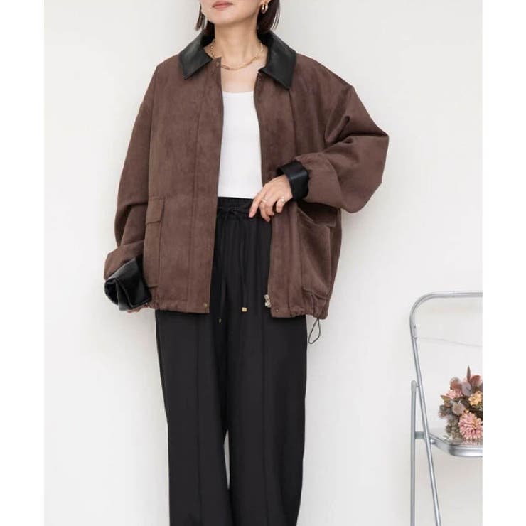襟配色フェイクスエードジャケット 秋 冬 M | aquagarage | 詳細画像4 