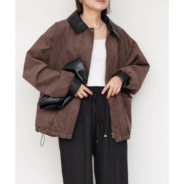 襟配色フェイクスエードジャケット 秋 冬 M | aquagarage | 詳細画像5 