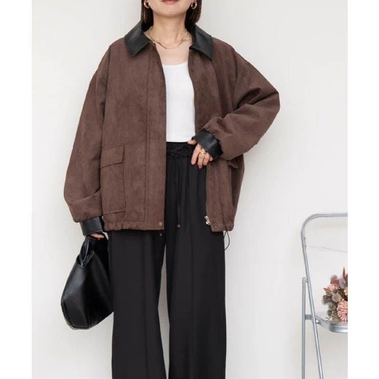 襟配色フェイクスエードジャケット 秋 冬 M | aquagarage | 詳細画像7 